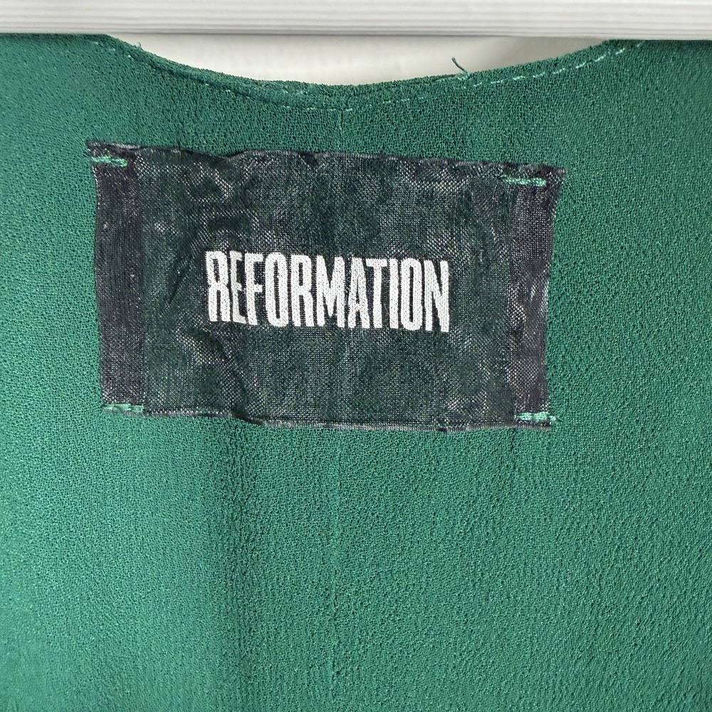 Reformation Sz 4 Emerald Green Long Sleeve Tie Cut Out Front Wide Leg Jumpsuit - Picture 12 of 13